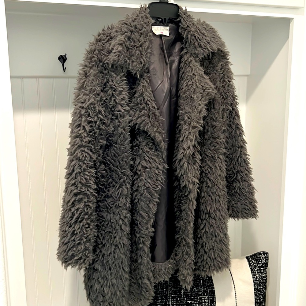 Grey fur jacket. Size S . Worn 1 time . Smoke free home